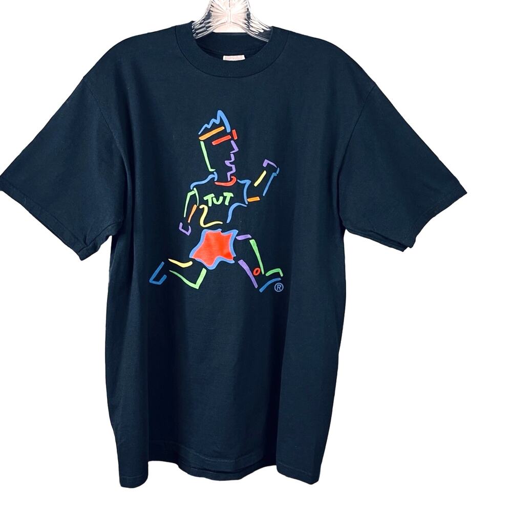 Jerzees TUT Running Man Meaning Of Life Black T-Shirt Large
